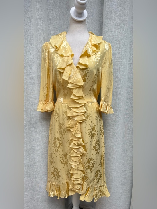 Mariko Dresses & Skirts - Vintage Mariko yellow brocade ruffles midi silk wrap dress
